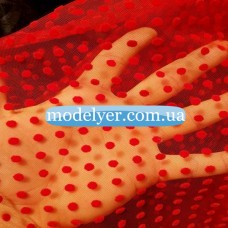 Ткань Сетка флок горох (красный)